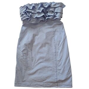 Vineyard Vines Seersucker Ruffle Blue and White Strapless Dress